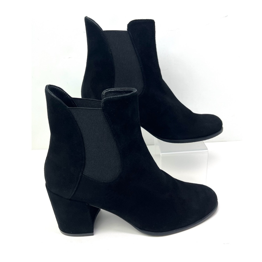 Stuart Weitzman Womens Black Suede Leather Block Heel Pull On Ankle Booties